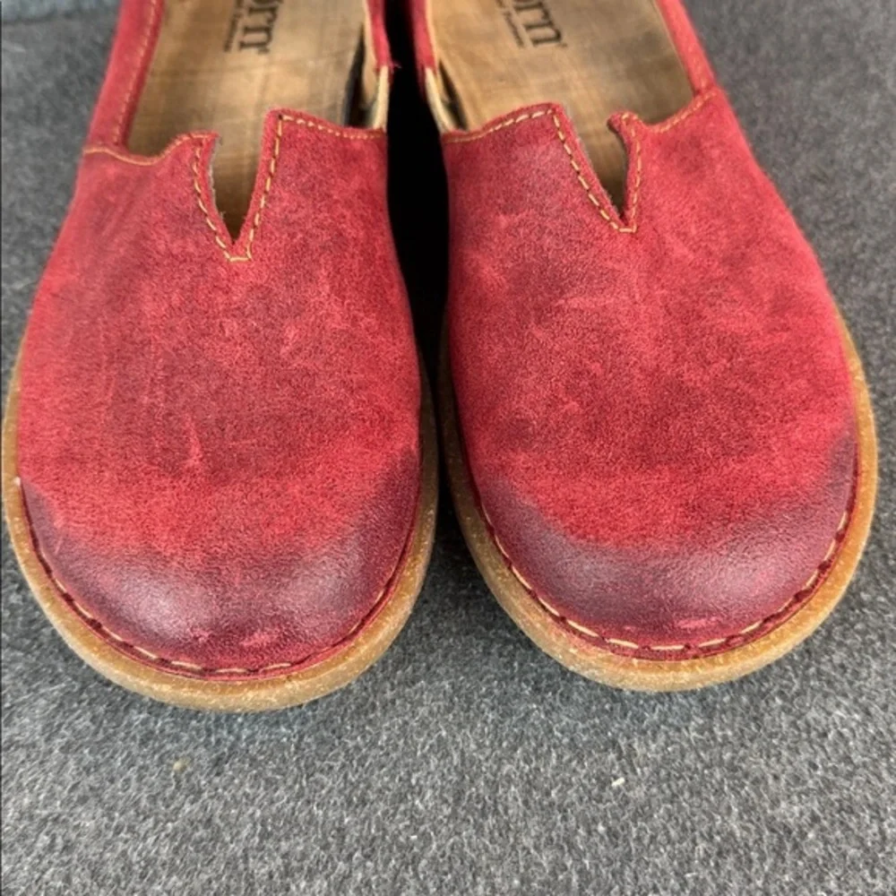 Born Tropi Flats Shoes Size 9.5 M/W Red‎ Suede Distressed Slip On Loafers Womens
